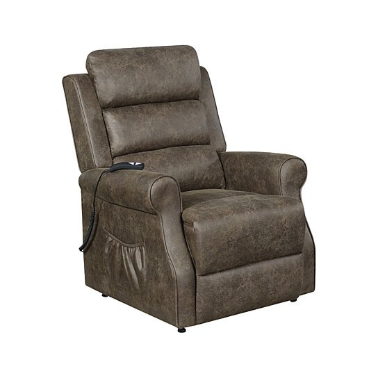 Saltoro Sherpi Faux Suede Upholstered Power Lift Recliner with R
